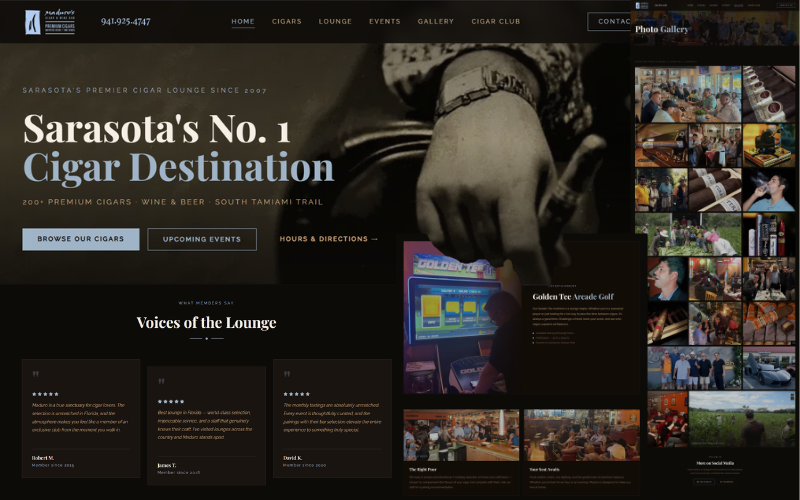 Maduro Cigar and Bar lounge interior — Sarasota, FL website design by RSDP Digital